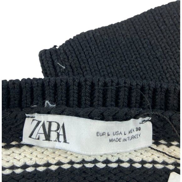 Zara Womens Cardigan Sweater Size L Black White Striped Gold Button 3991/124 NWT - Picture 5 of 9